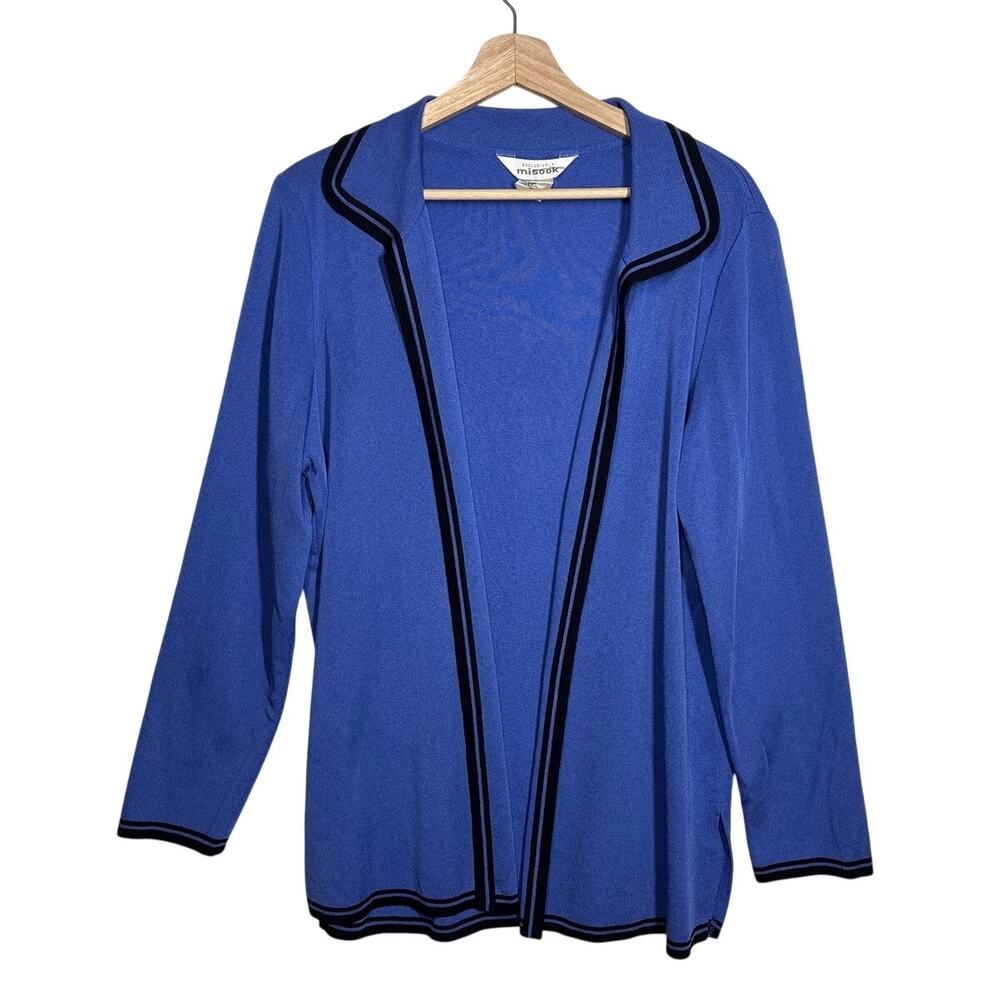 Exclusively Misook Open Front Cardigan Sweater Blue Wrinkle Resistant Travel L